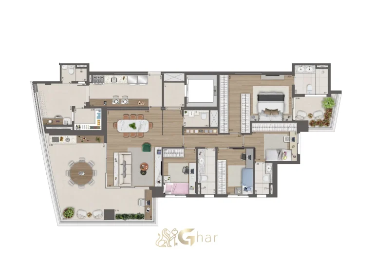Planta apartamento 189 m² 4 dormitórios Reserva Flamboyant Jardim das Perdizes