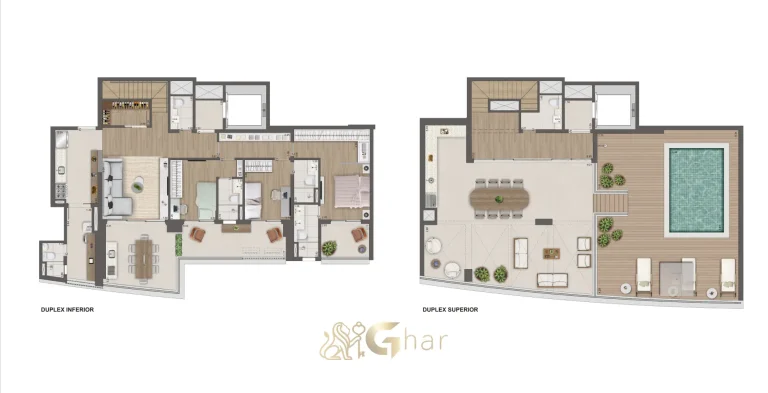 Planta apartamento duplex 336 m² 3 suítes Reserva Flamboyant Jardim das Perdizes