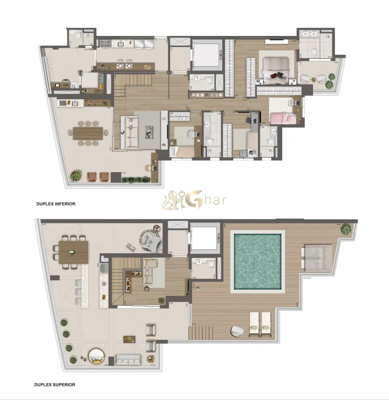 Planta apartamento duplex 377 m² 4 dormitórios Reserva Flamboyant Jardim das Perdizes