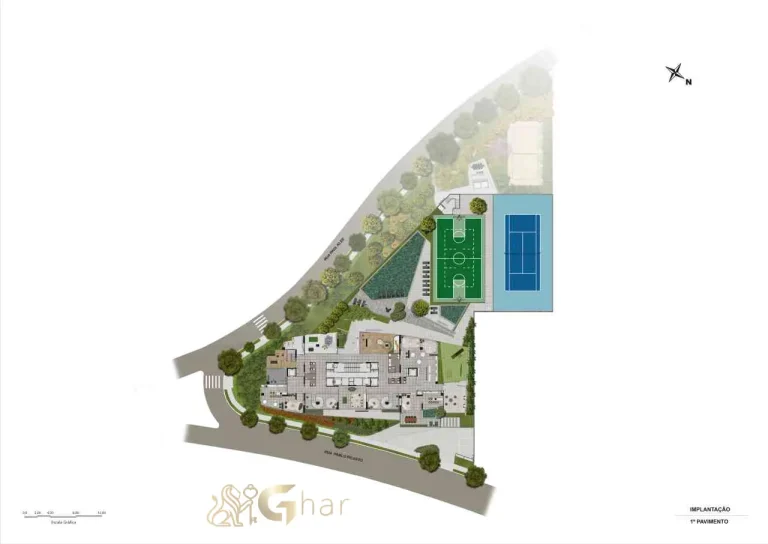 Planta implantação 1º pavimento lazer Reserva Flamboyant Jardim das Perdizes