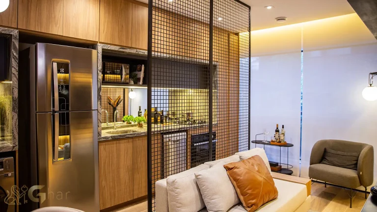 Living integrado à cozinha apartamento 35m² Soul of Madalena Vila Madalena São Paulo