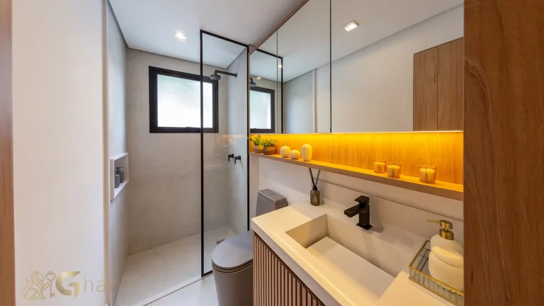 Banheiro master apartamento 62m² Soul of Madalena Vila Madalena São Paulo