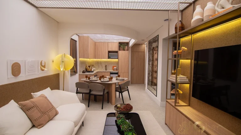 Sala de estar decorada apartamento 62m² Soul of Madalena Vila Madalena São Paulo