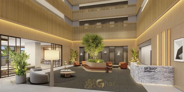 Átrio e galeria do condomínio SP_360° Smart Living by Eztec Moema em São Paulo