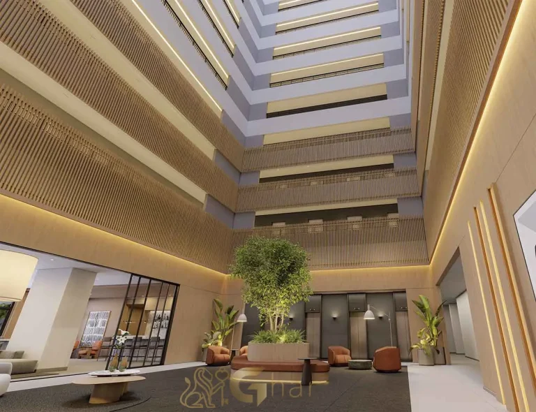 Átrio de entrada com galeria no SP_360° Smart Living by Eztec Moema