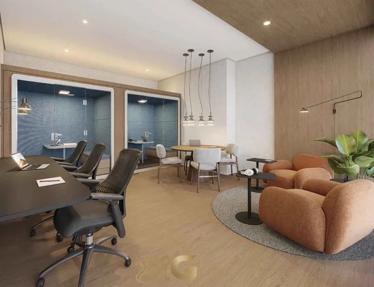 Espaço coworking do SP_360° Smart Living by Eztec Moema em São Paulo