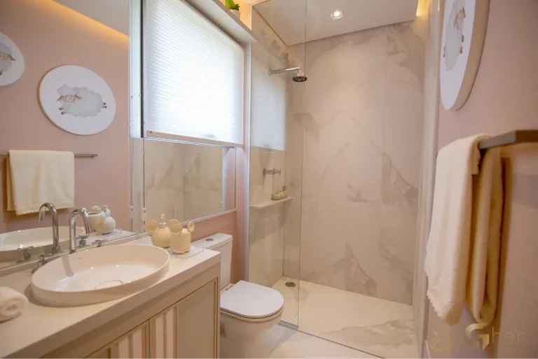 Banheiro decorado da suíte infantil no Splend Moema