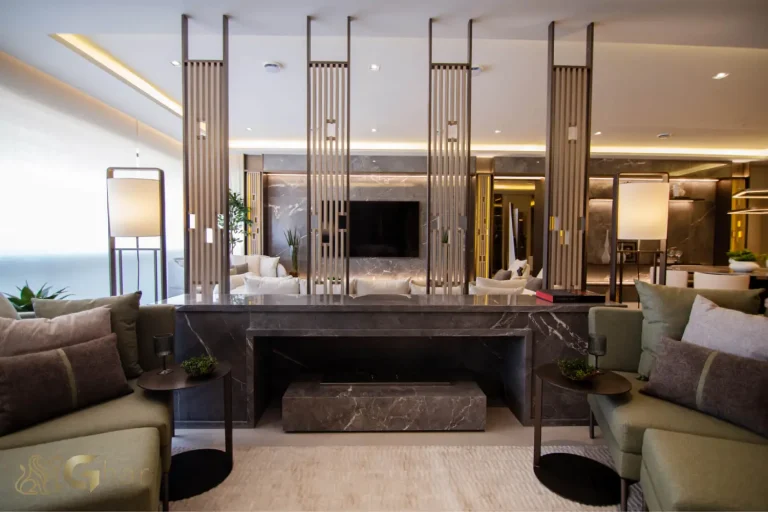 Living decorado com integração no Splend Moema