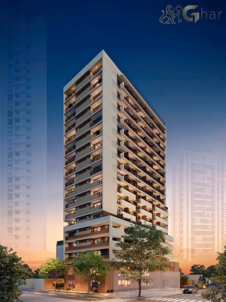 Fachada moderna do condomínio Studios Berrini Brooklin São Paulo