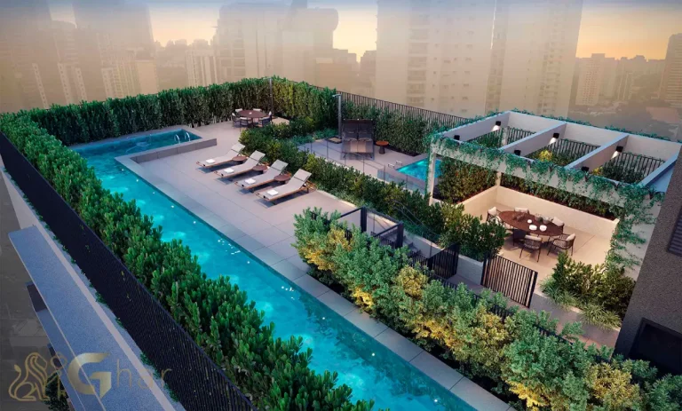 Piscina com vista aérea no condomínio Studios Berrini Brooklin São Paulo