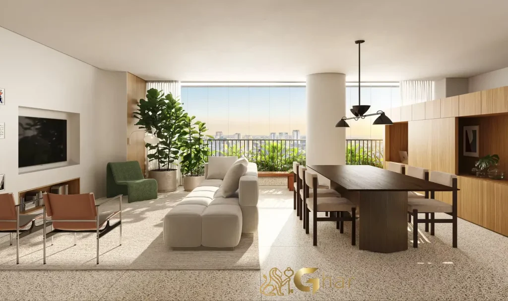 Living decorado de 130 m² por Cyro Arquitetura no Tess Brooklin em São Paulo