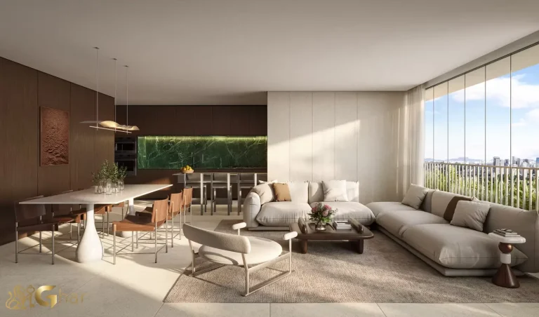 Living decorado de 130 m² por Leonardo Zanatta no Tess Brooklin em São Paulo