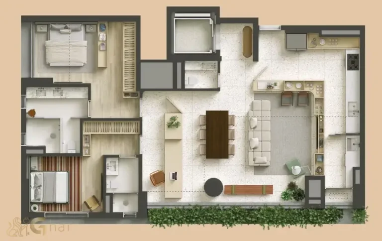 Planta apartamento 130 m² com 2 suítes projeto Cyro Arquitetura no Tess Brooklin