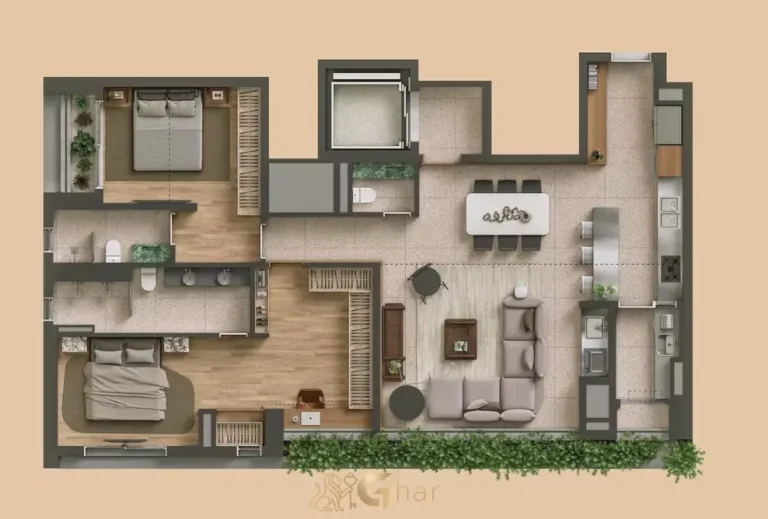 Planta apartamento 130 m² com 2 suítes projeto Leonardo Zanatta no Tess Brooklin