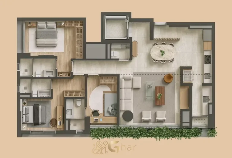 Planta apartamento 130 m² com 3 suítes projeto Studio Ro+Ca no Tess Brooklin
