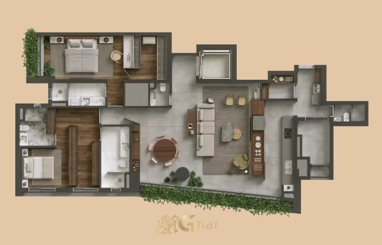 Planta apartamento 130 m² com 3 suítes projeto Studio Ro+Ca no Tess Brooklin