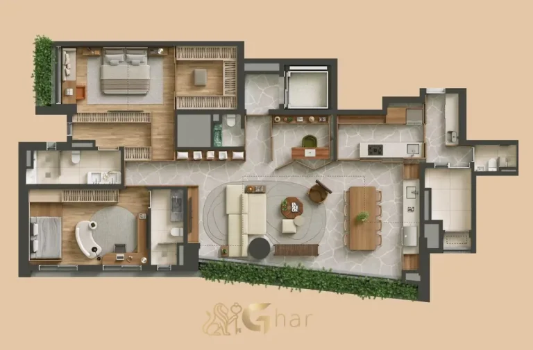 Planta apartamento 170 m² com 2 suítes projeto Studio Ro+Ca no Tess Brooklin