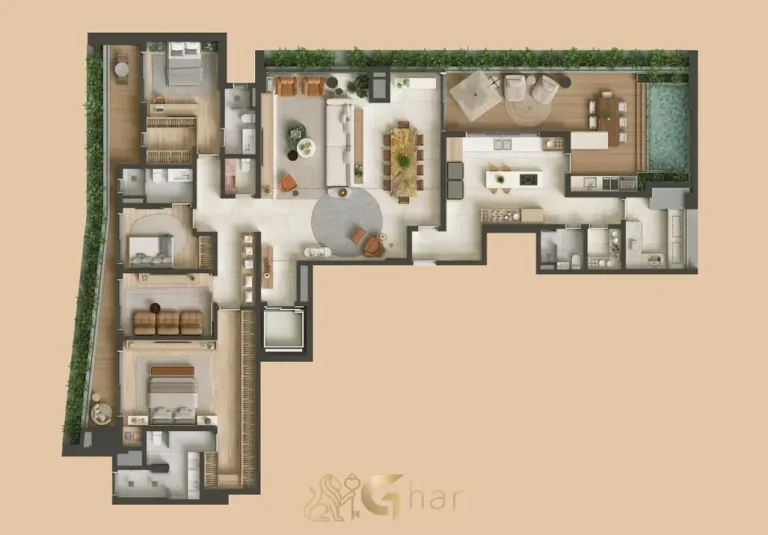 Planta apartamento 300 m² com 3 suítes projeto Studio Ro+Ca no Tess Brooklin