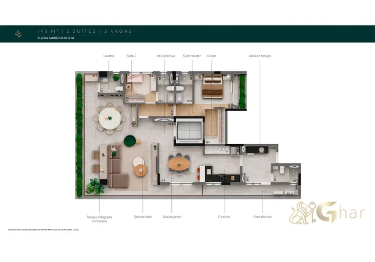 Planta de 143m² com 2 suítes no The Only Moema