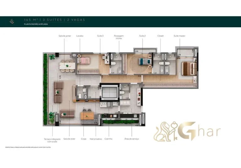 Planta de 165m² com 3 suítes do The Only Moema