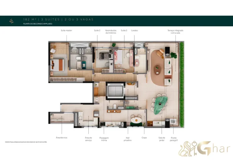 Planta de 182m² com 3 suítes no The Only Moema