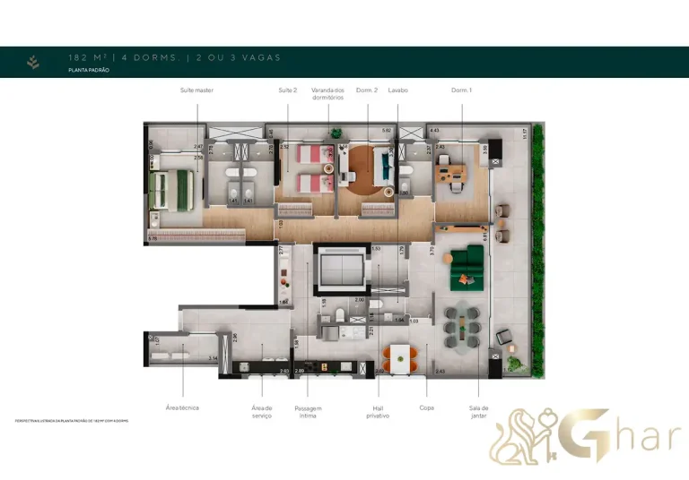 Planta do apartamento com 4 dormitórios e 182m² – The Only Moema