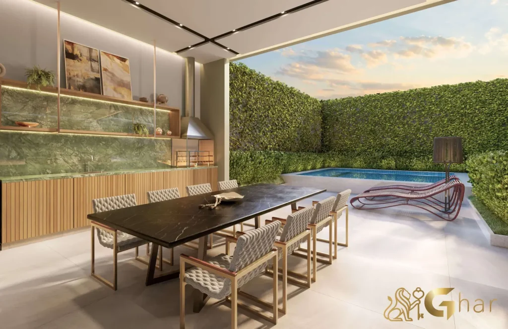 Churrasqueira e área da piscina no The Residence Brooklin by Living em São Paulo