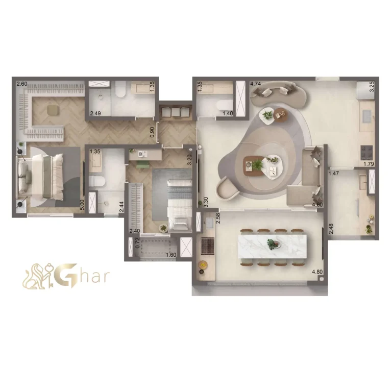 Planta apartamento 88 m² com 2 suítes no The Residence Brooklin by Living