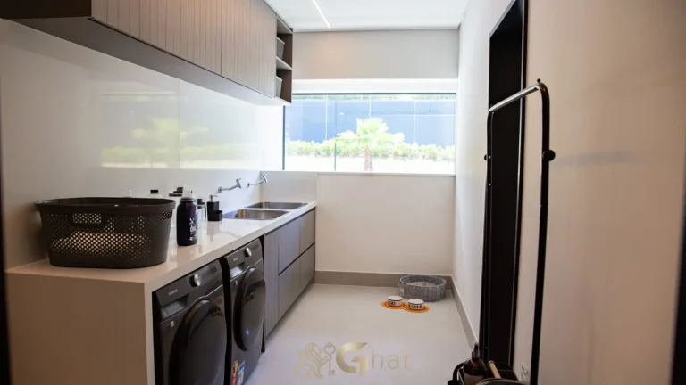 Área de serviço decorada no apartamento The View Ibirapuera