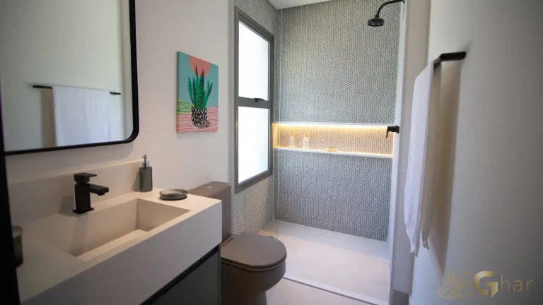 Banheiro da segunda suíte decorada no The View Ibirapuera