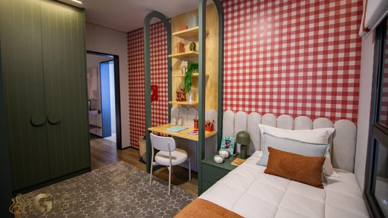 Quarto da segunda suíte decorada no The View Ibirapuera