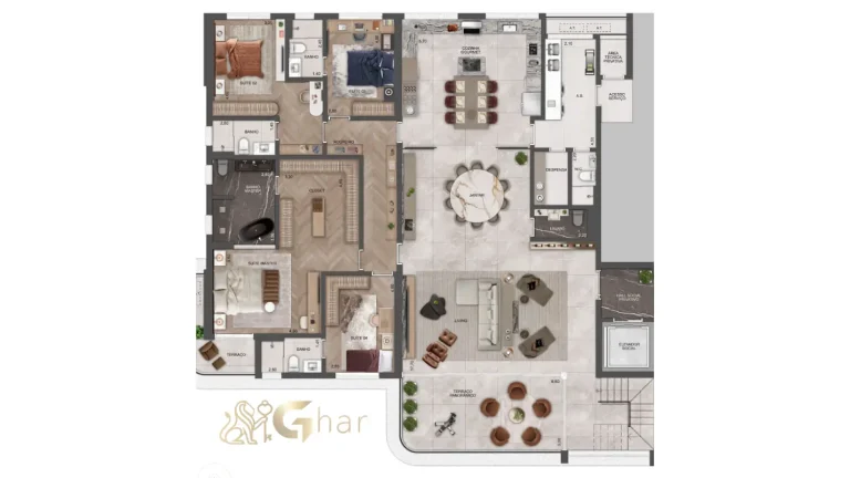 Planta cobertura duplex pavimento inferior no The View Ibirapuera