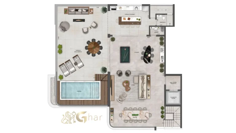 Planta cobertura duplex pavimento superior no The View Ibirapuera