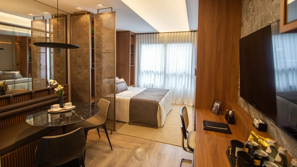 Apartamento decorado de 1 dormitório no The View Ibirapuera Residences