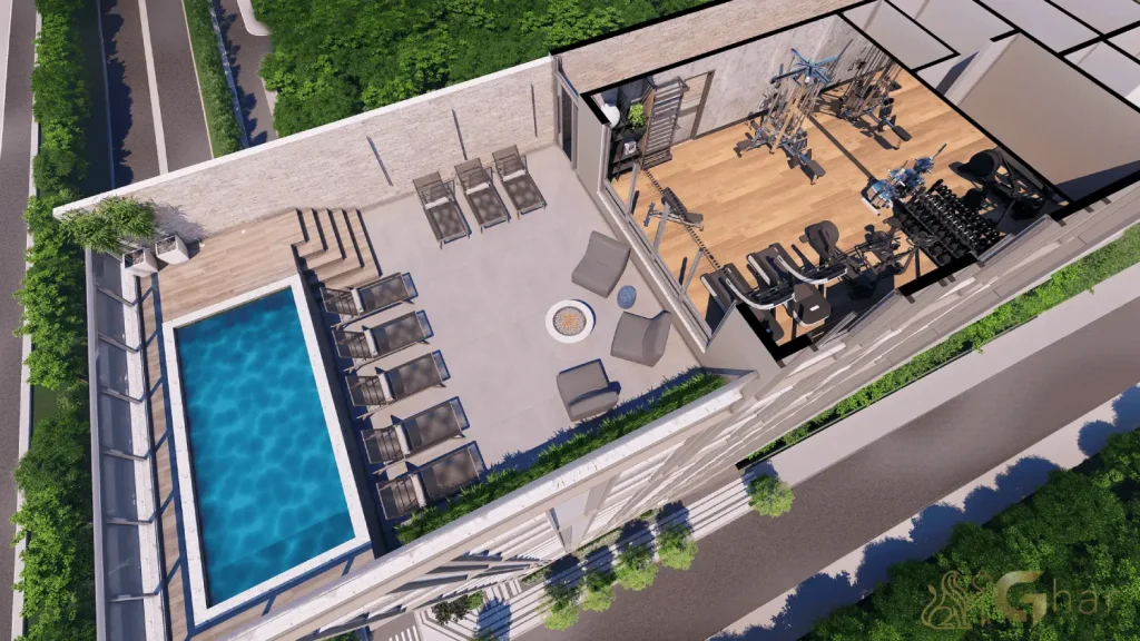 Área de lazer na cobertura do The View Ibirapuera Residences