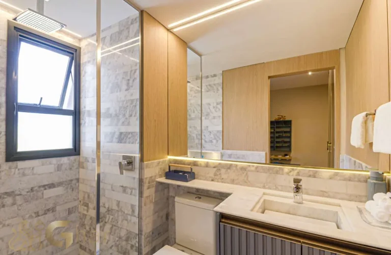 Banheiro apartamento decorado 144m² Unik Residence Nova Klabin