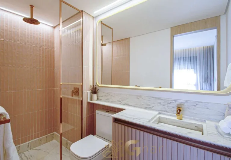 Banheiro social apartamento decorado 144m² Unik Residence Nova Klabin