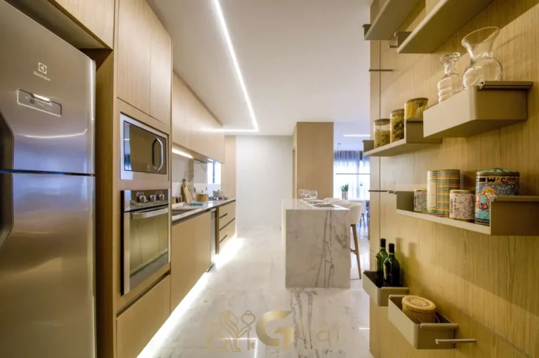 Cozinha ampla apartamento decorado 144m² Unik Residence São Paulo