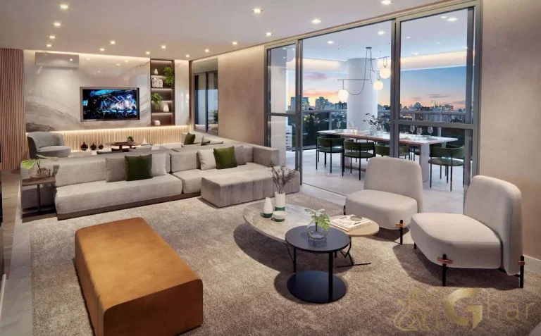 Sala ampliada apartamento decorado 177m² Unik Residence Nova Klabin