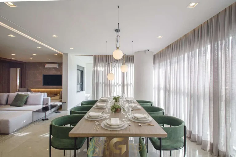 Varanda integrada sala decorada 177m² Unik Residence Nova Klabin