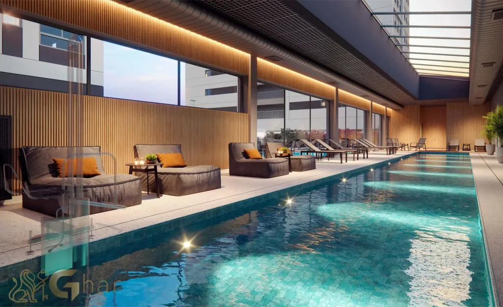 Piscina coberta com raia Unik Residence Nova Klabin São Paulo