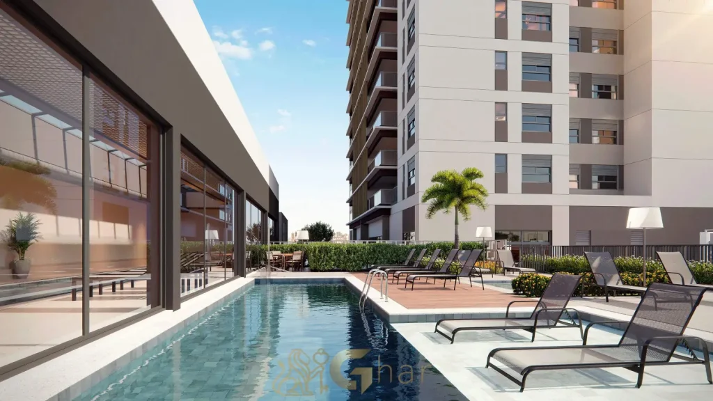 Piscina descoberta com raia Unik Residence Nova Klabin São Paulo