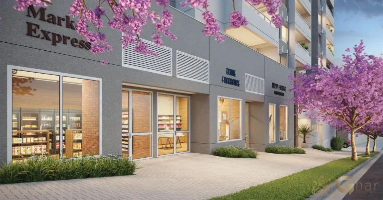 Fachada com lojas no Villares Parada Inglesa em São Paulo