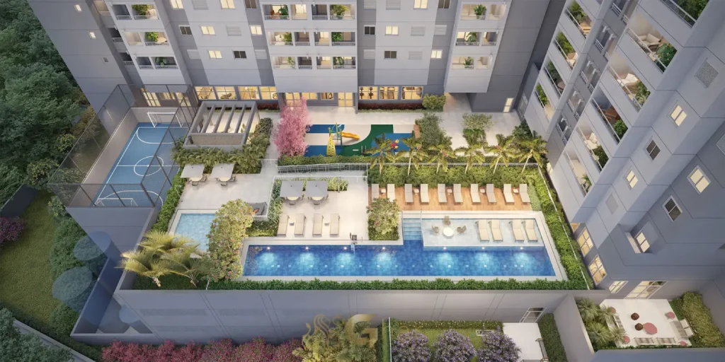 Vista aérea da área de lazer no Villares Parada Inglesa