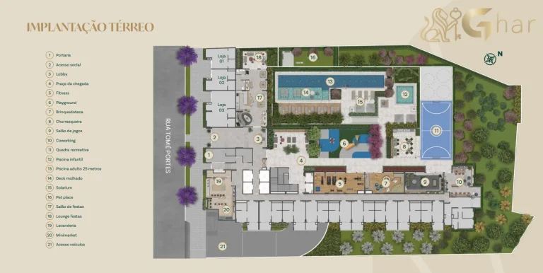 Planta do térreo com lazer no Villares Parada Inglesa em São Paulo