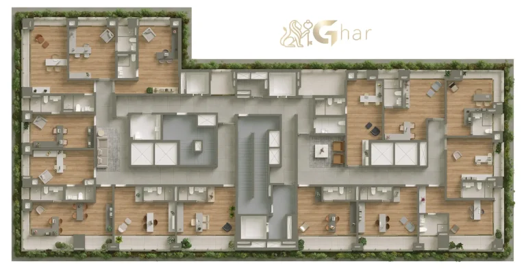 Planta ateliês 28 a 54 m² Vista Parque Ibirapuera Moema