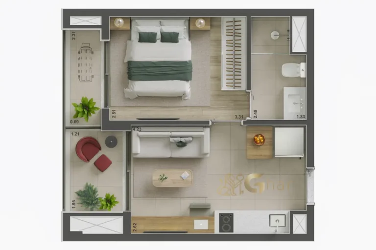Planta apartamento 32m² 1 suíte no Voga Flórida Brooklin São Paulo