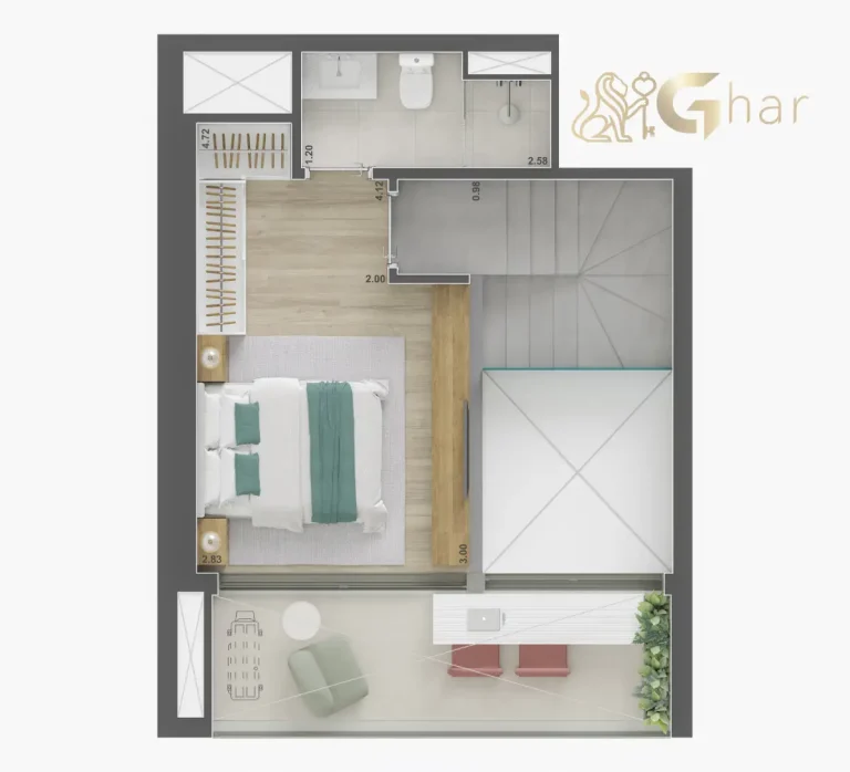 Planta duplex superior 57m² no Voga Flórida Brooklin São Paulo