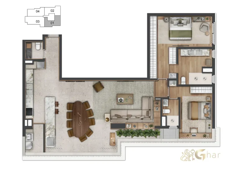 Planta ampliada 132m² com 2 suítes e 3 dormitórios Vogel Moema