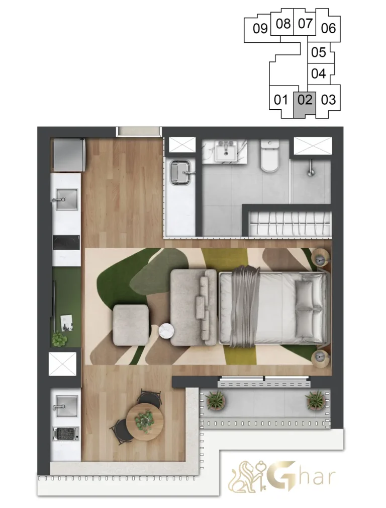 Planta apartamento Studio 35m² no Vogel Moema